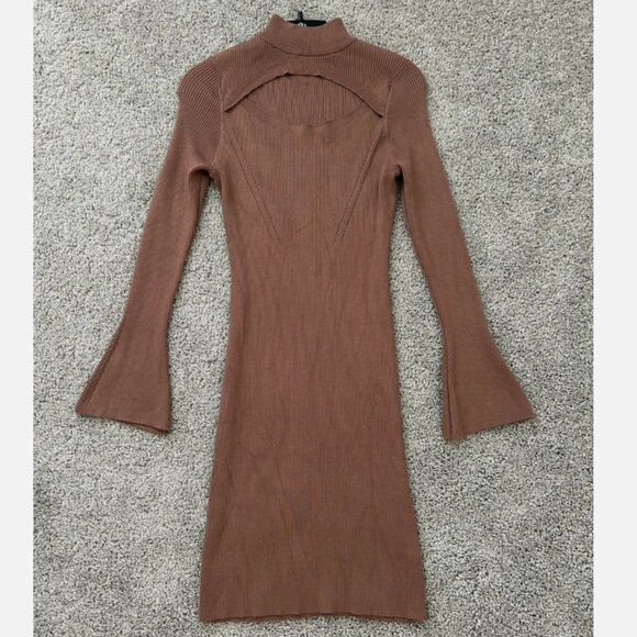 Intempo Mockneck Cut-Out Mini Dress Bodycon Knit Long Bell Sleeves Medium - Picture 1 of 4
